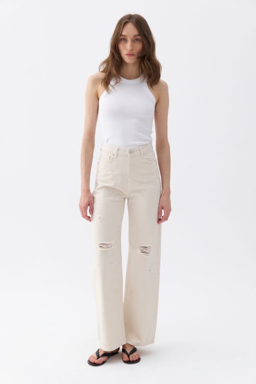 Shop Nocturne Ripped Wide Leg Jeans In Ivory