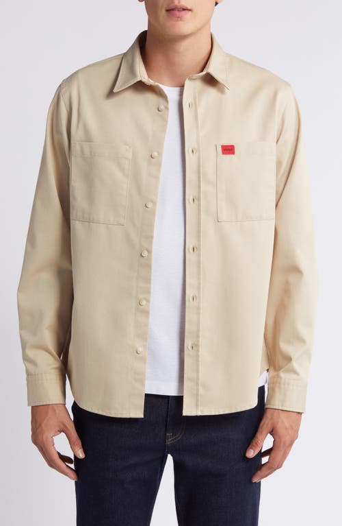 Hugo Boss Oversize-fit Shirt In Cotton Twill With Logo Label In Open Beige