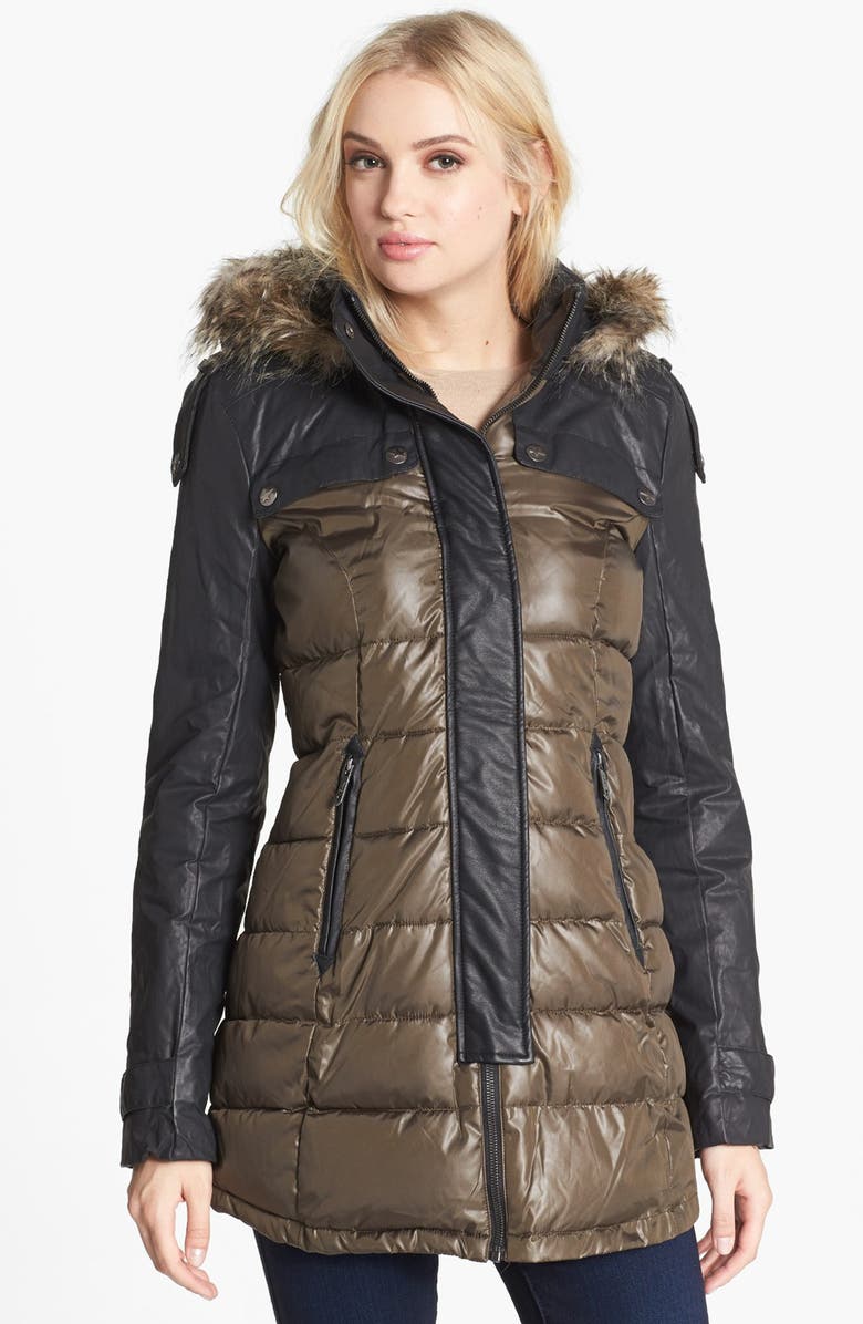 Circus by Sam Edelman Faux Leather Sleeve Quilted Coat | Nordstrom