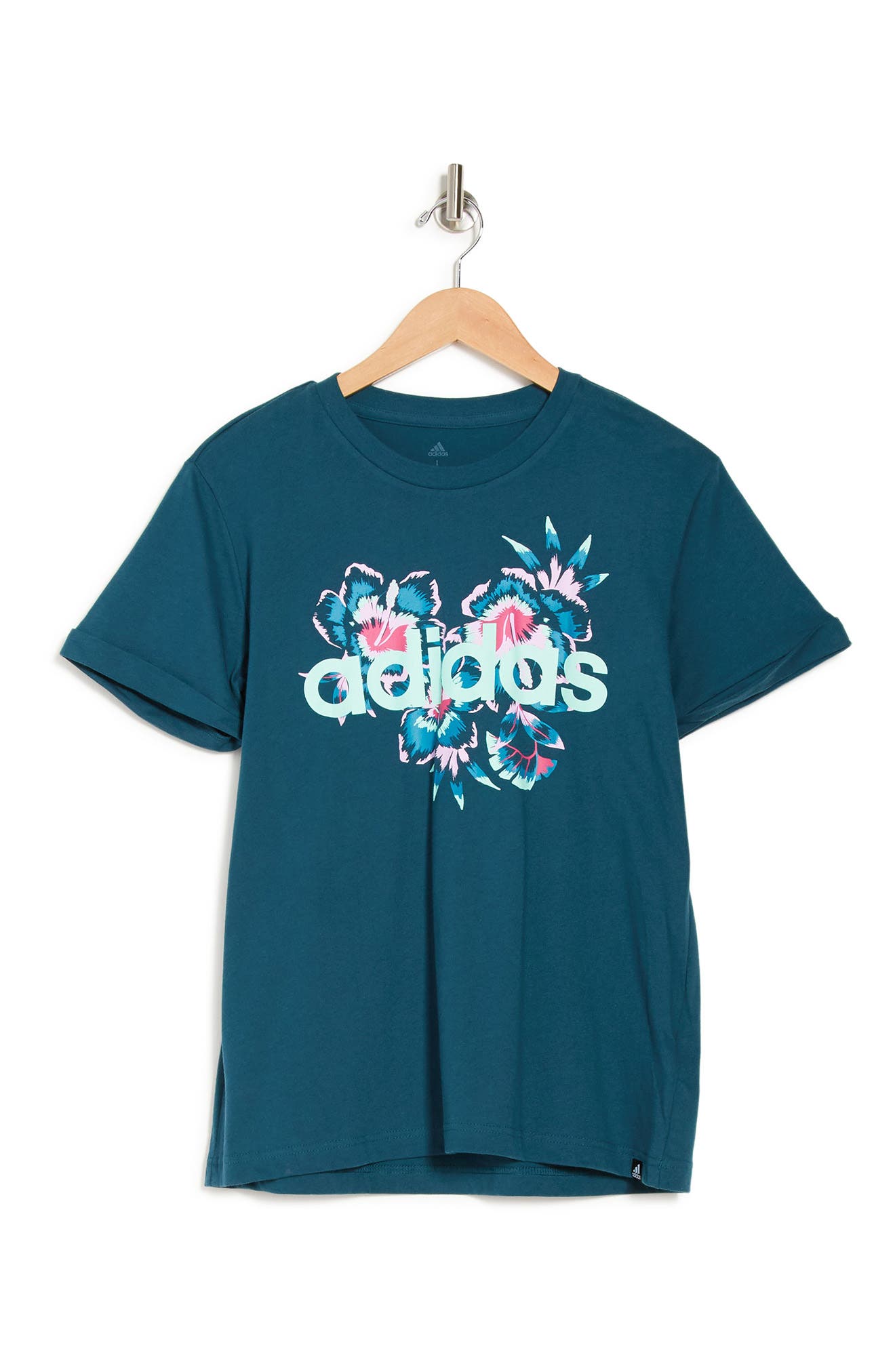 Adidas Originals Floral Logo Graphic T-shirt In Wiltea