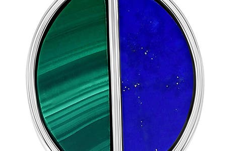 Simona Sterling Silver Malachite & Lapis Lazuli Oval Pendant Necklace In Malachite/lapis