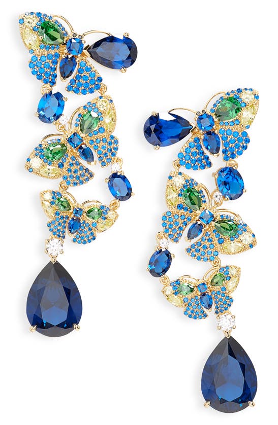 Shop Judith Leiber Crystal Butterfly Chandelier Earrings In Blue Multi