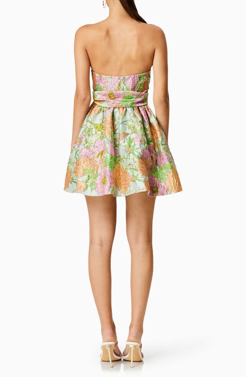 Shop Elliatt Jetset Floral Jacquard Strapless Minidress In Green Multi