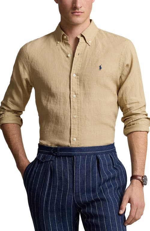 Polo Ralph Lauren Piece Dye Linen Button-down Shirt In Coastal Beige
