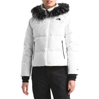 The North Face Dealio 550 Fill Power Crop Hooded Down Jacket, White