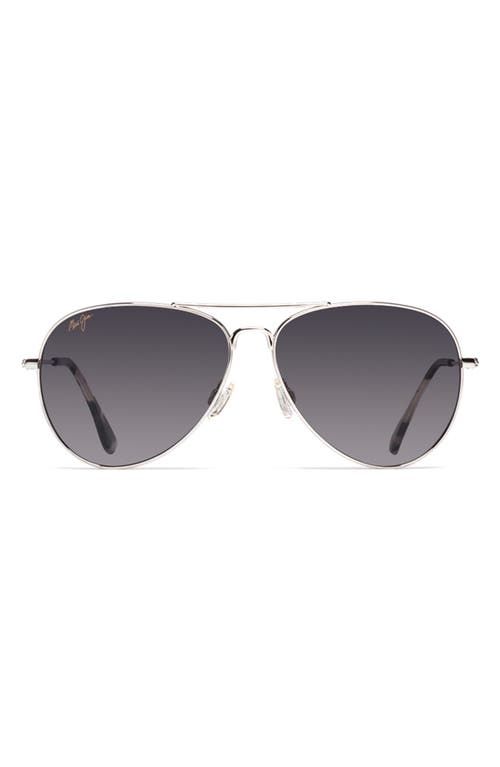 Maui Jim Mavericks 61mm Polarized Oversize Aviator Sunglasses in Silver/Neutral Grey at Nordstrom