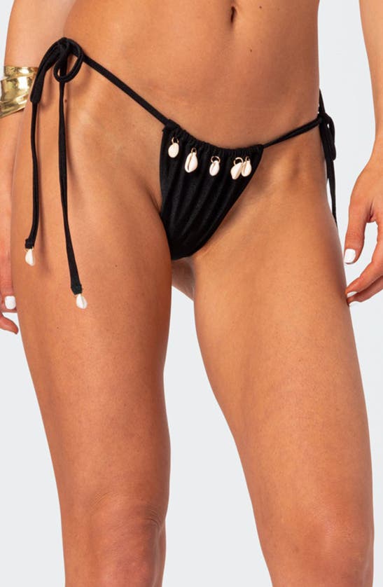 Shop Edikted Puka Charm Side Tie Bikini Bottoms In Black