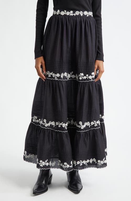 Shop Farm Rio Embroidered Ruffle Maxi Skirt In Black