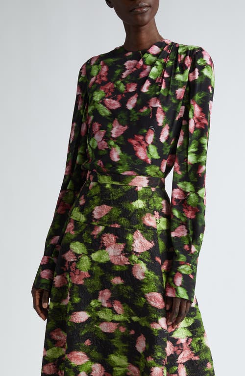 Shop Erdem Blurred Floral Print Pleated Top In Black