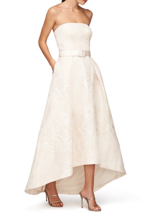 Shop Kay Unger Bella Floral Jacquard Belted High-low Gown In Ivory