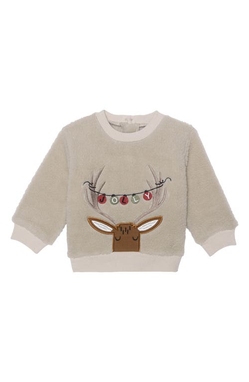 Pl Baby By Petit Lem Faux Shearling Sweatshirt, Leggings & Socks Set In Reindeer