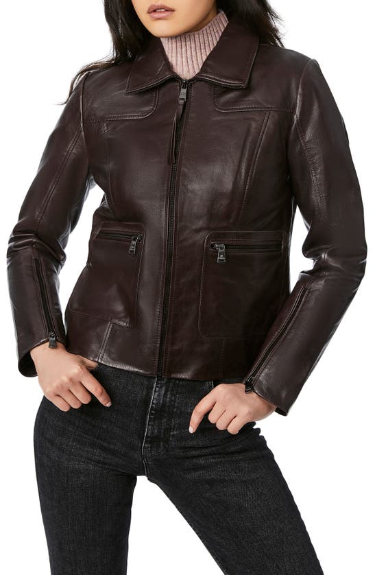 Bernardo Lambskin Leather Jacket In Dark Brown