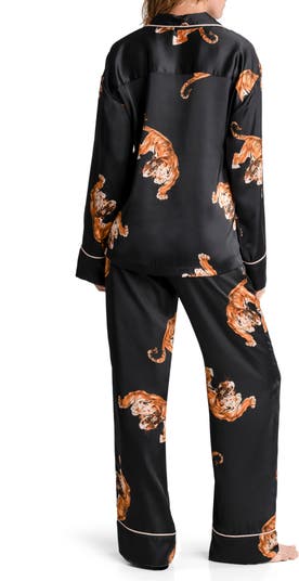 Topshop cat print satin pajama set in black