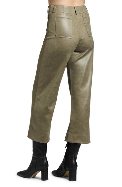 Shop Apny High Waist Faux Leather Crop Wide Leg Pants In Olive