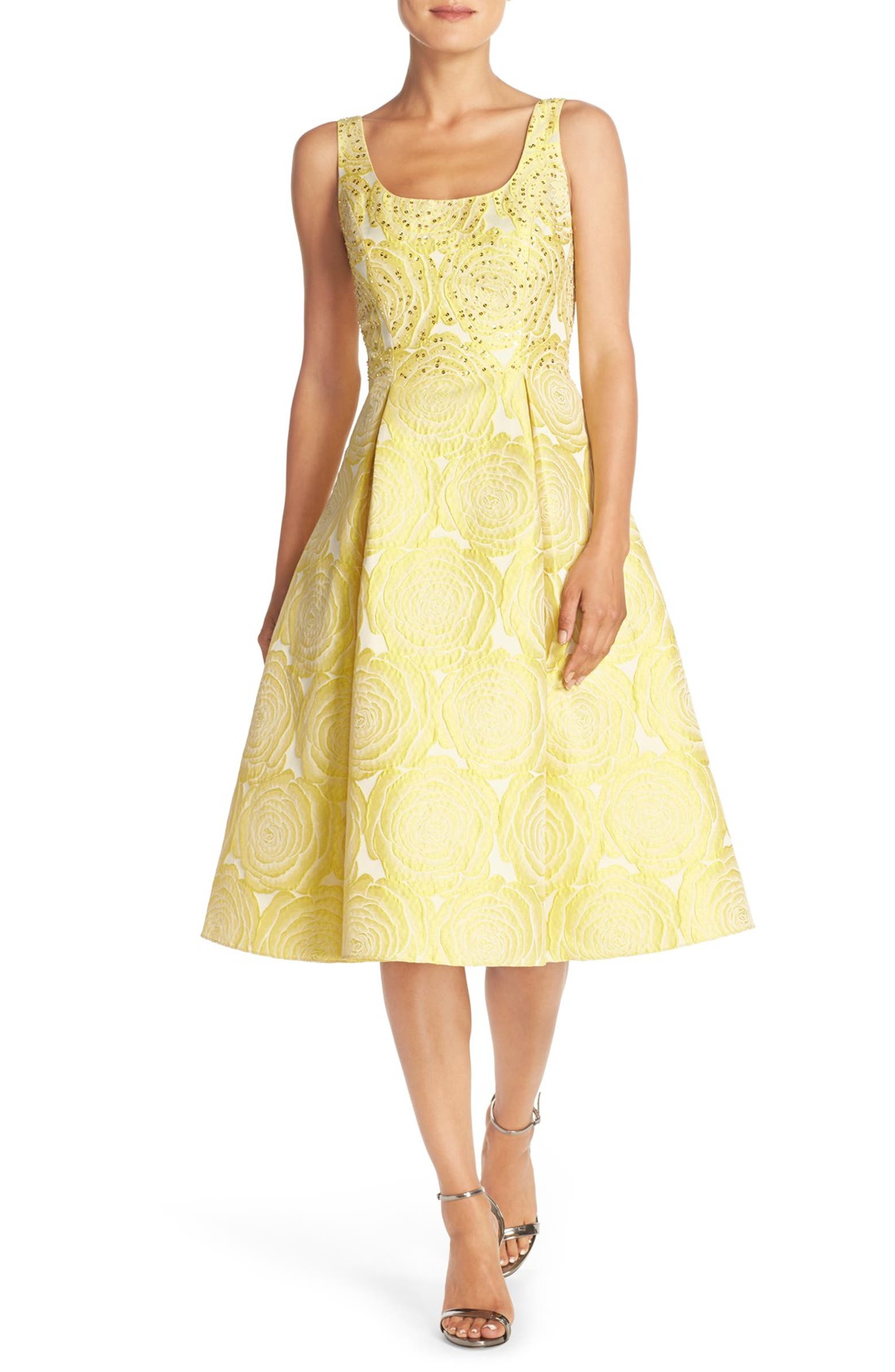 Adrianna Papell Embellished Jacquard Fit & Flare Midi Dress | Nordstrom