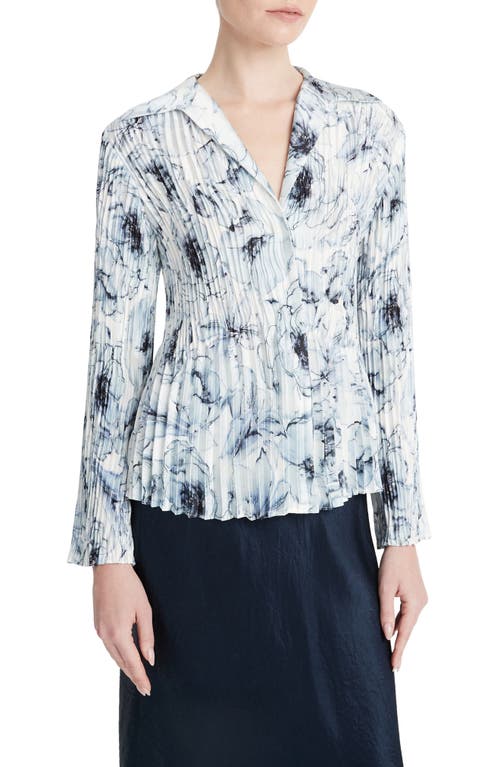 Vince Washed Lily Pleated Long-sleeve Blouse In Pale Azure