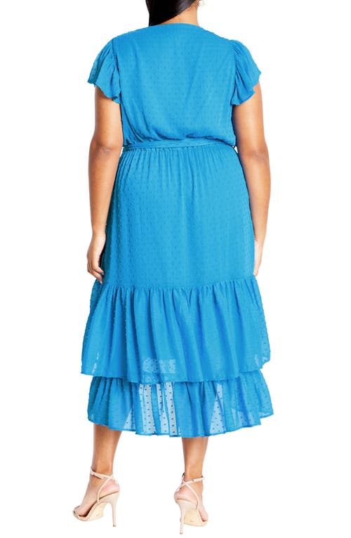 City Chic Clip Dot Wrap Front Dress In Cornflower