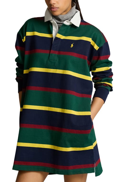 Shop Polo Ralph Lauren Stripe Long Sleeve Rugby Polo Dress In Hunter Green Multi