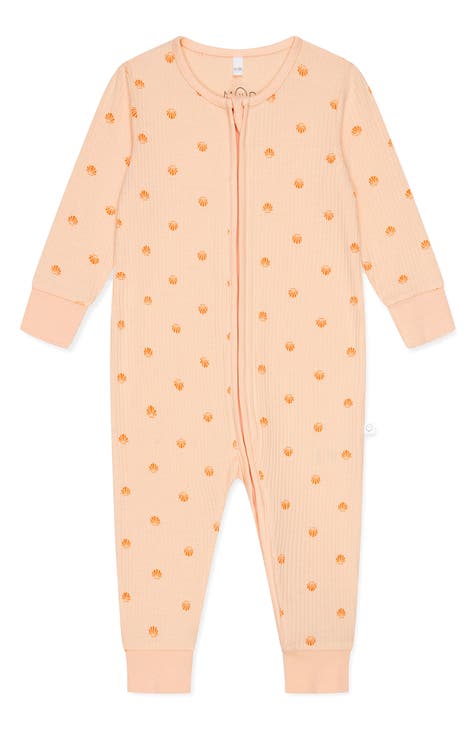 Clever Zip Scallop Print Fitted One-Piece Pajamas (Baby)