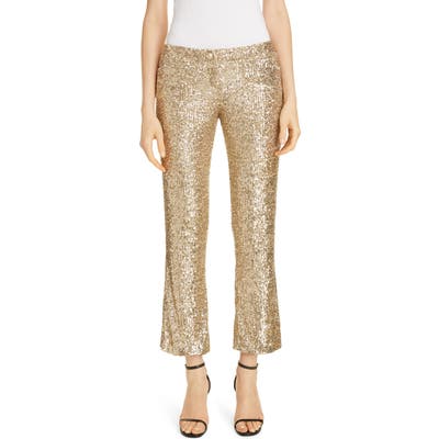 Balmain Sequin Crop Flare Pants, US - Metallic