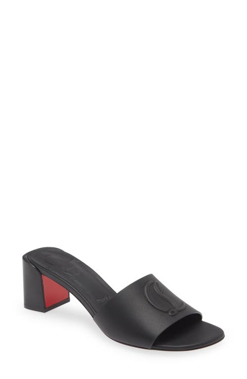 Shop Christian Louboutin Cl Logo Block Heel Slide Sandal In Black/lin Black