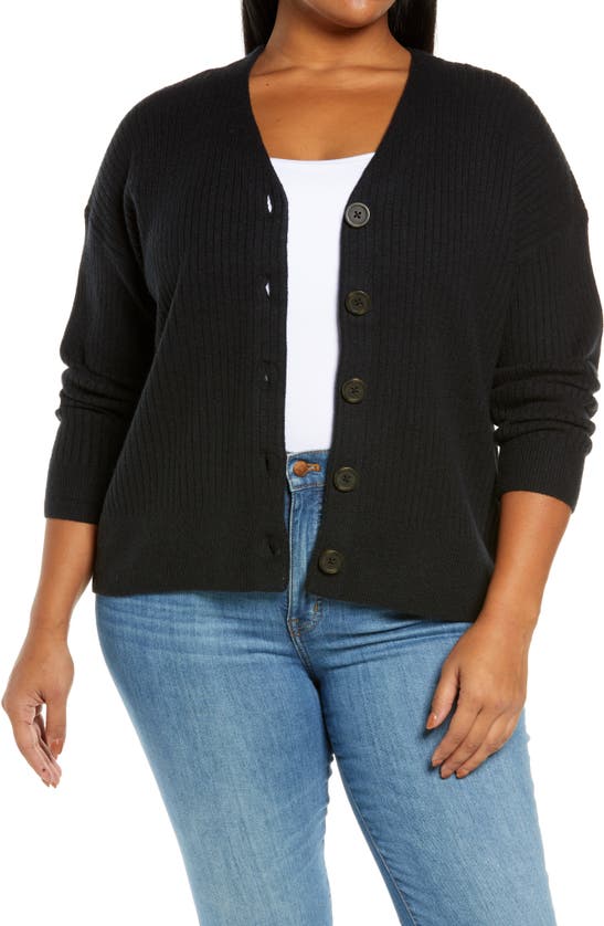 Madewell Cameron Ribbed Coziest Yarn Cardigan Sweater In True Black