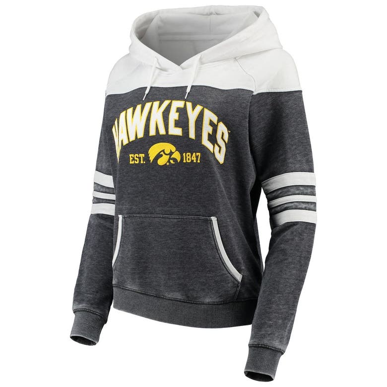 Camp David Heathered Charcoal/white Iowa Hawkeyes Blitz Sleeve Striped Blocked Raglan Hoodie
