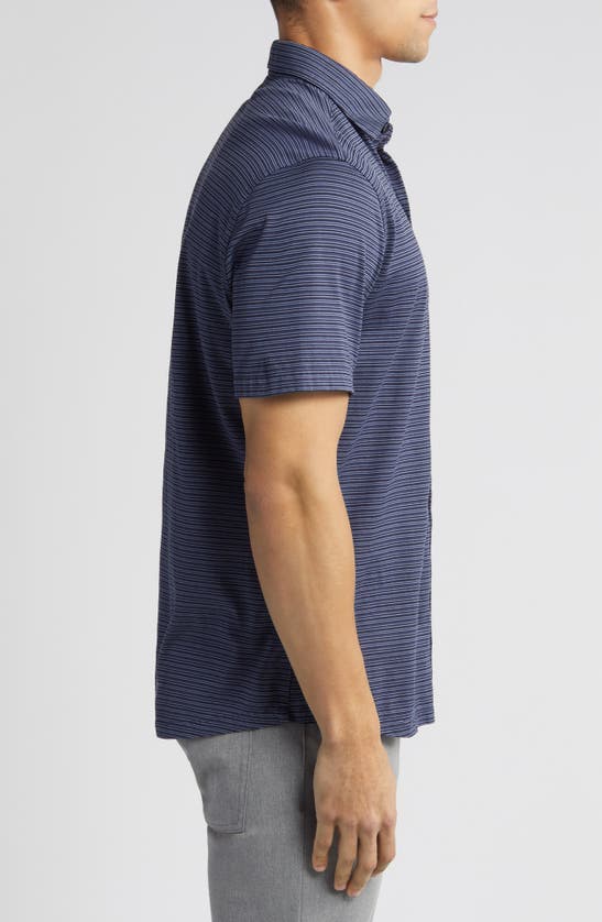 Shop Robert Barakett Warman Stripe Short Sleeve Knit Button-up Shirt In Blue