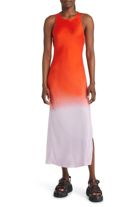 Frame Dip Dye Silk Bias Cut Midi Dress In Red Orange