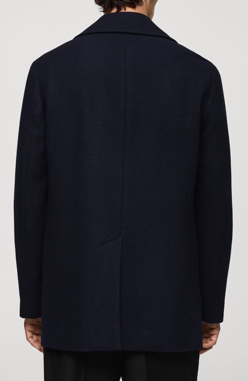 Shop Mango Double Breasted Wool Blend Coat In Dark Navy