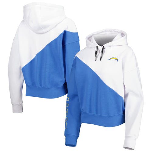 Women's DKNY Sport White/Powder Blue Los Angeles Chargers Bobbi Color Blocked Pullover Hoodie