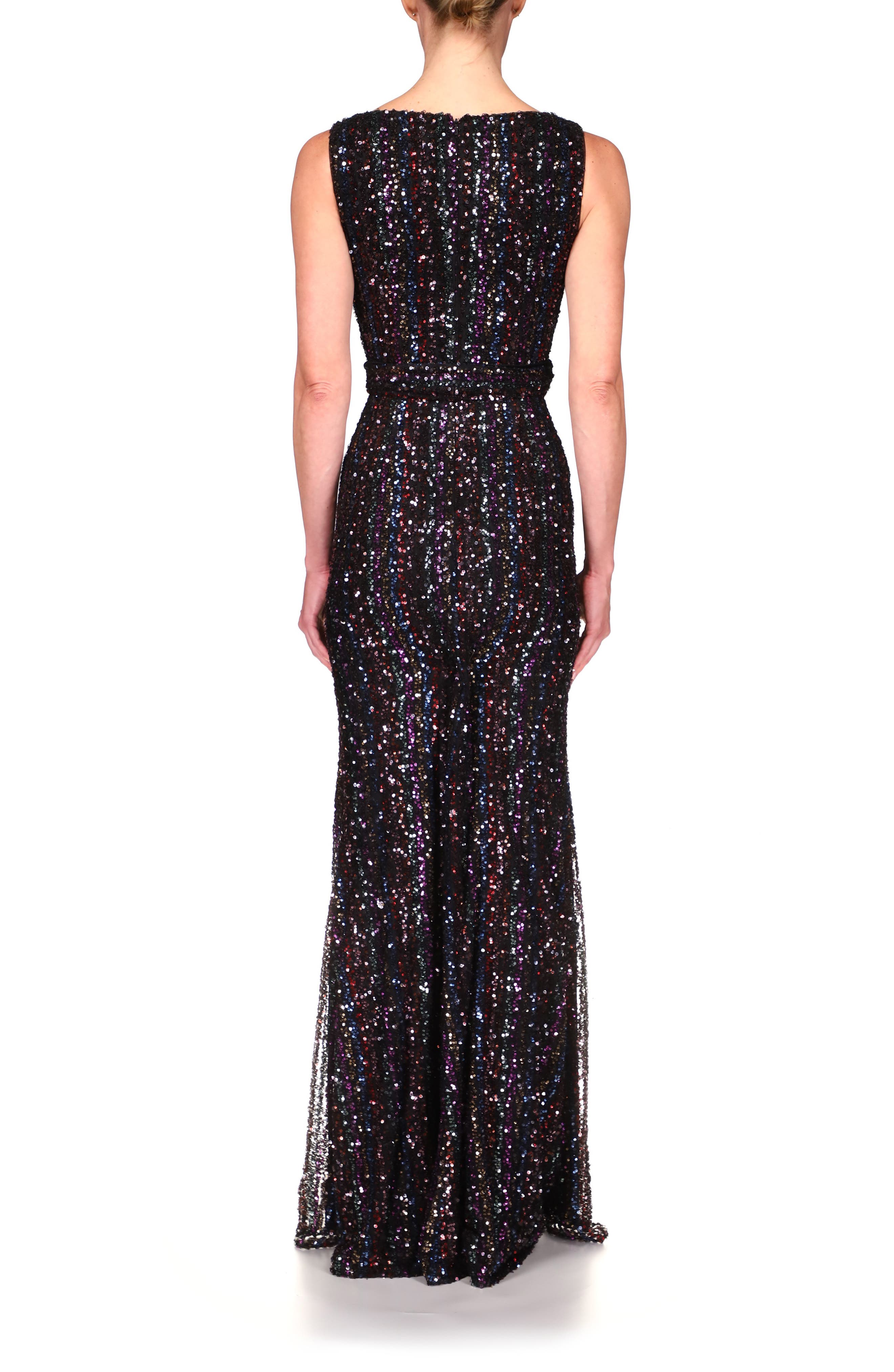 Badgley Mischka Stripe Sequin Gown 