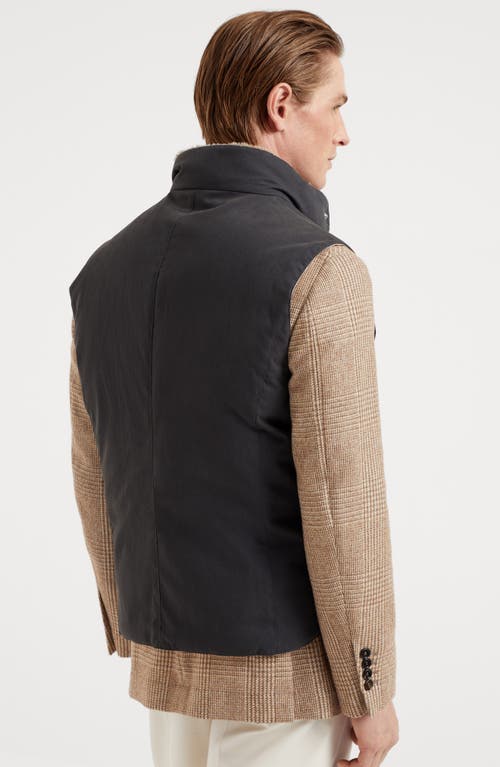 Shop Brunello Cucinelli Techno Cotton Gabardine Down Vest With Shearling Insert In Anthracite