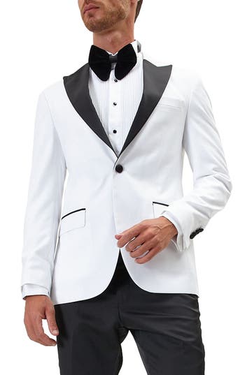 Ron Tomson Peak Lapel Two-tone Tuxedo Jacket In White