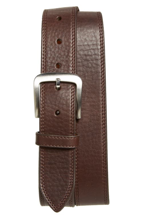 Double Stitch Leather Belt in Deep Brown