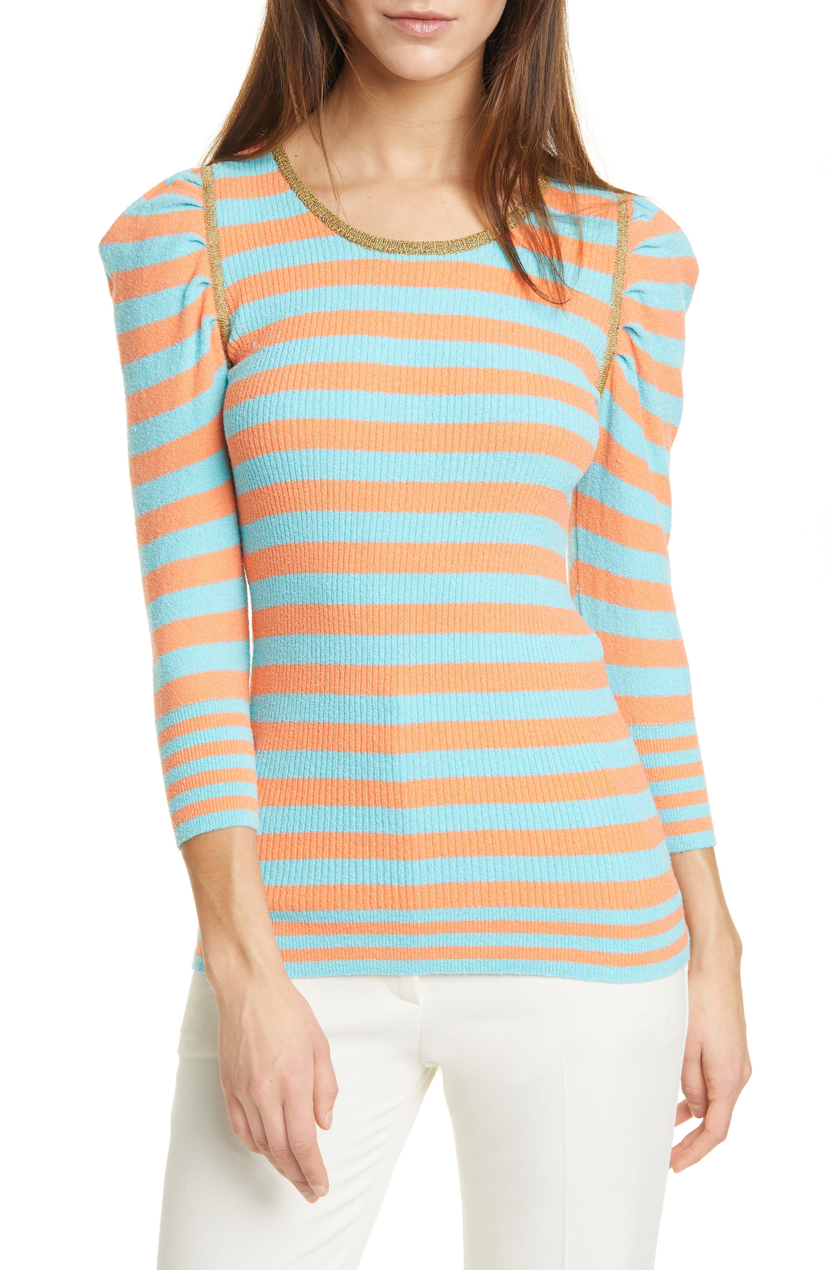 orange puff sleeve sweater