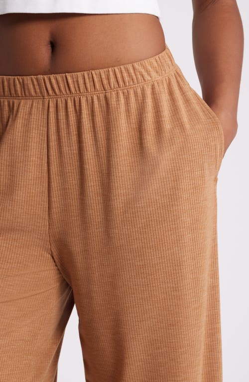 Shop Open Edit Dreamy Rib Wide Leg Pajama Pants In Tan Thrush Heather