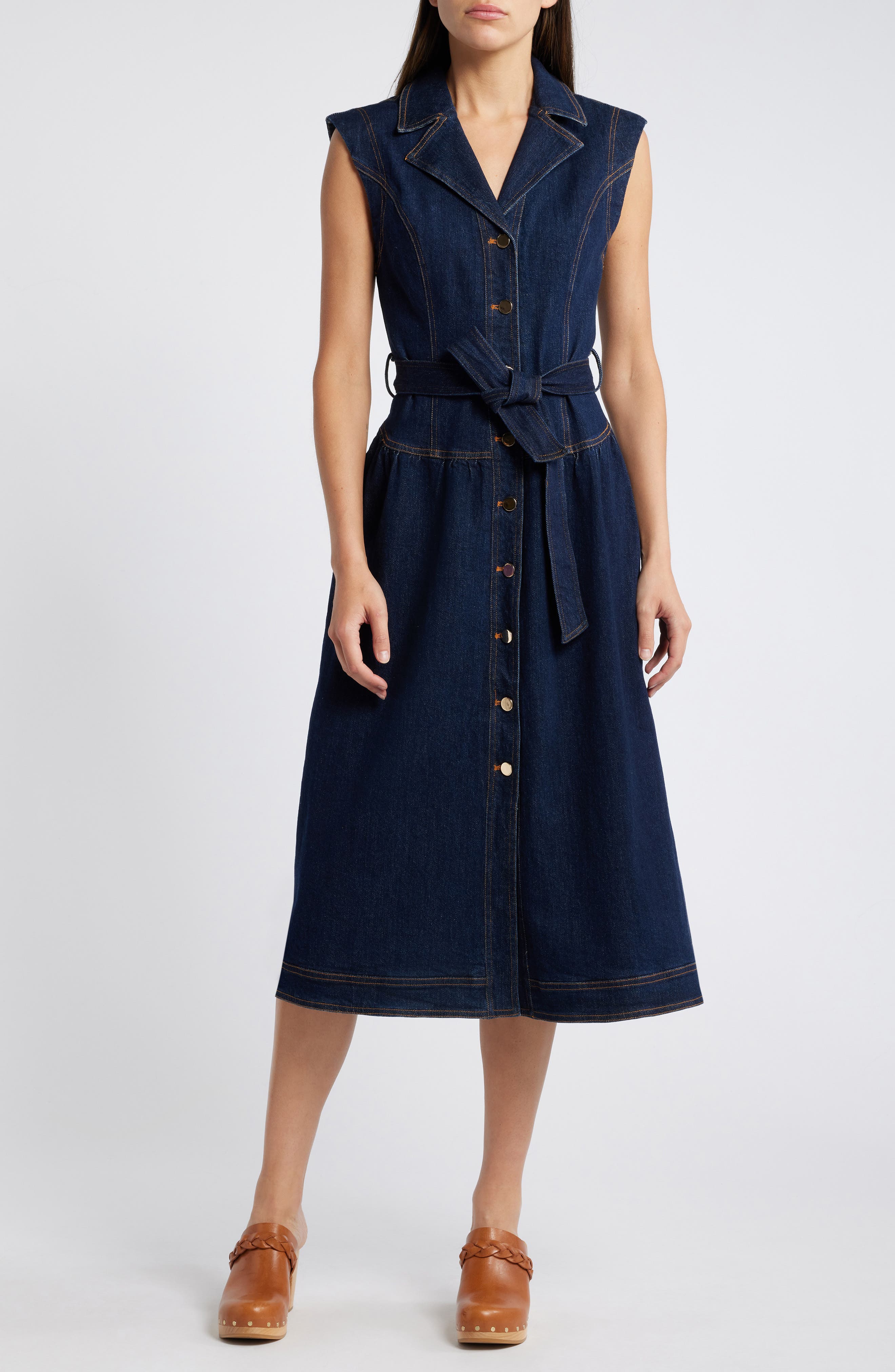 Adelyn Rae Sleeveless Denim Midi Dress in Navy Denim 