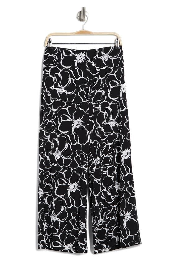 Adrianna Papell Floral Crepe Jersey Pull-on Pants In Black/ White Exploded Floral