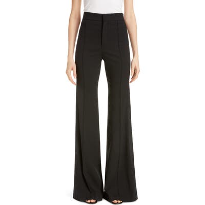 Chloe Side Stripe Pintucked Stretch Wool Flare Pants
