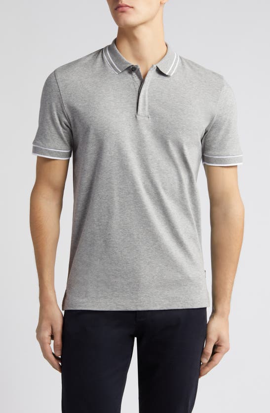 Shop Hugo Boss Parlay Tipped Cotton Polo In Silver