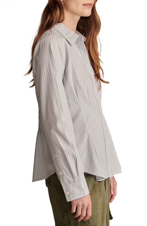 Shop Lucky Brand Stripe Cotton Button-up Peplum Shirt In Grey/blue Stripe