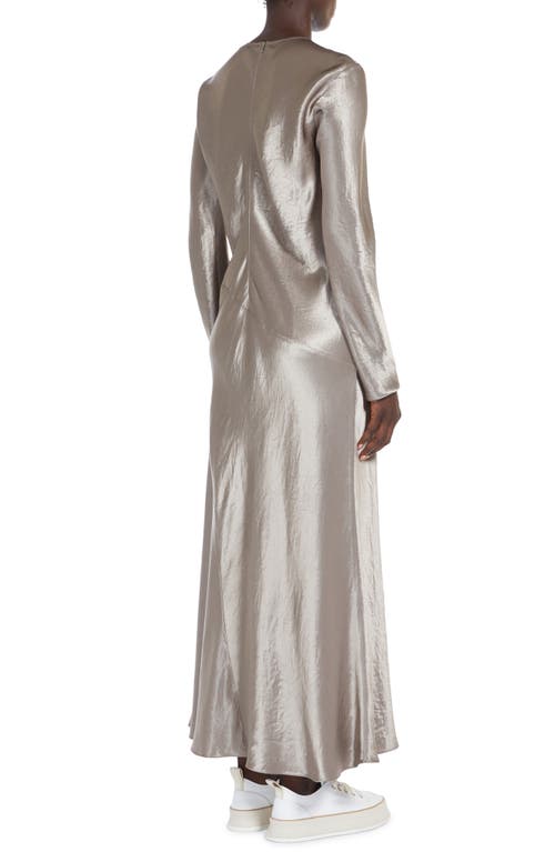 Shop Max Mara Leisure Elogio Long Sleeve Metallic Crinkled Satin Dress In Turtledove