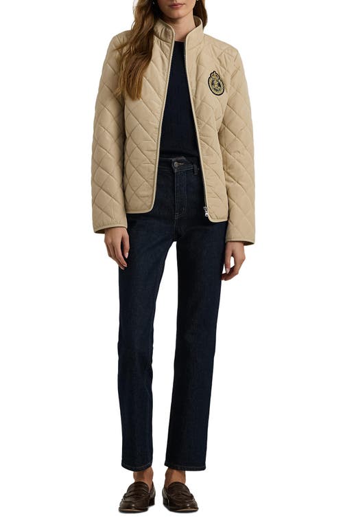 Shop Lauren Ralph Lauren Crest Logo Quilted Jacket In Explorer Sand