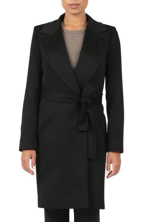 Fleurette Peaked Lapel Cashmere Wrap Coat in Black