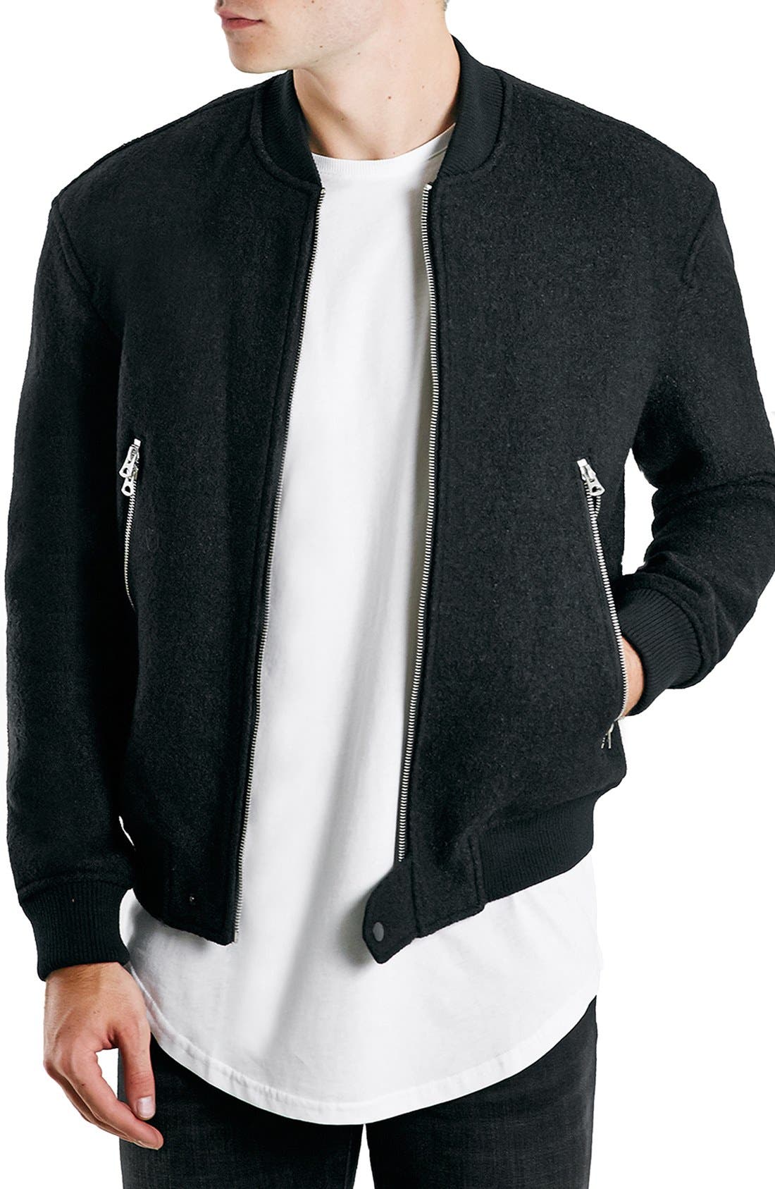 Topman Boiled Wool Blend Bomber Jacket Nordstrom