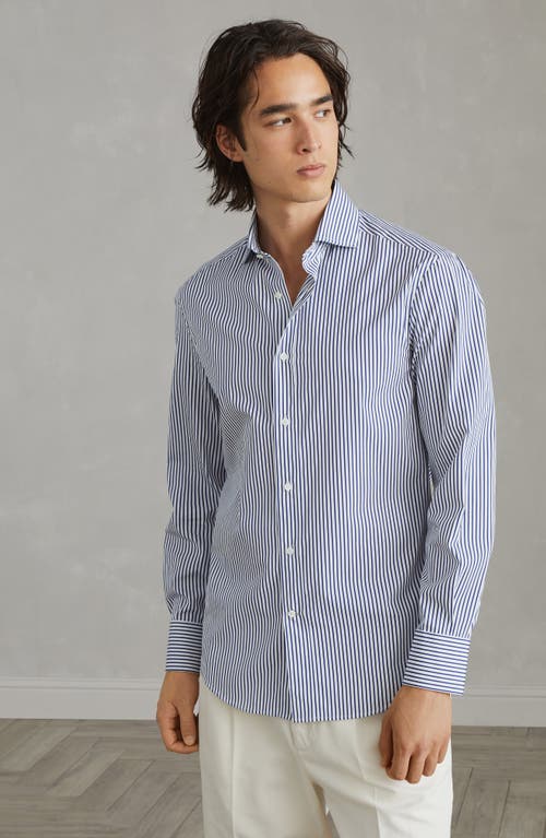 Shop Brunello Cucinelli Striped Poplin Shirt In Blue