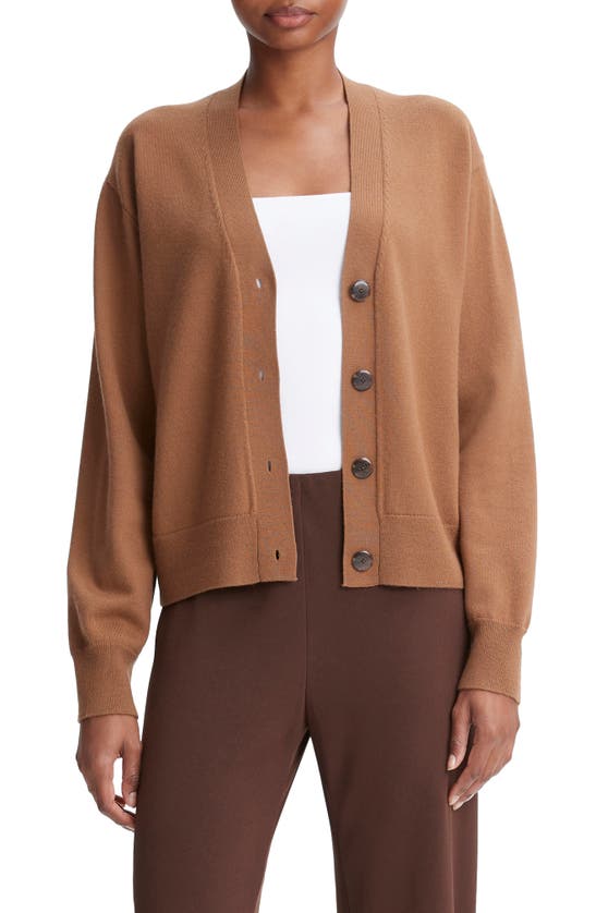 Vince Wool Blend V Neck Cardigan In Mink