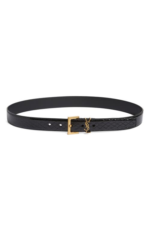 Saint Laurent Logo Snakeskin Embossed Leather Belt in Nero at Nordstrom, Size 70