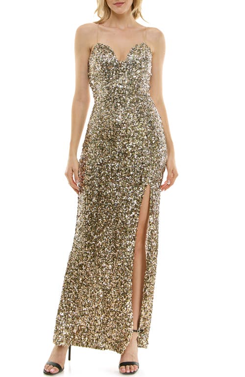 Sequin Sweetheart Neck Gown in Bronze